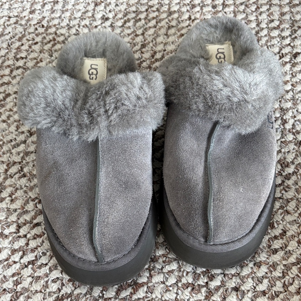 UGG Charcoal Suede Plush Slippers